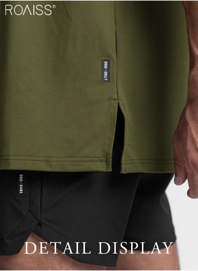 roaiss Men's Loose Fitting Breathable Sports Quick Drying T-Shirt Fashion Round Neck Running Fitness Short Sleeved Top Everyday Versatile Pullover  - Image 3