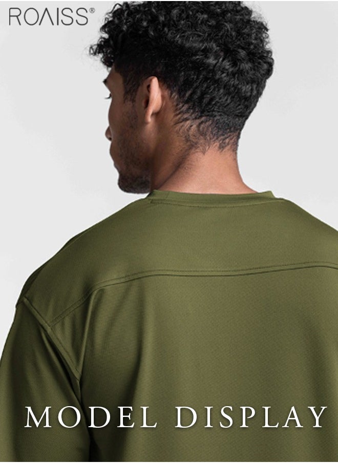 roaiss Men's Loose Fitting Breathable Sports Quick Drying T-Shirt Fashion Round Neck Running Fitness Short Sleeved Top Everyday Versatile Pullover  - Image 2