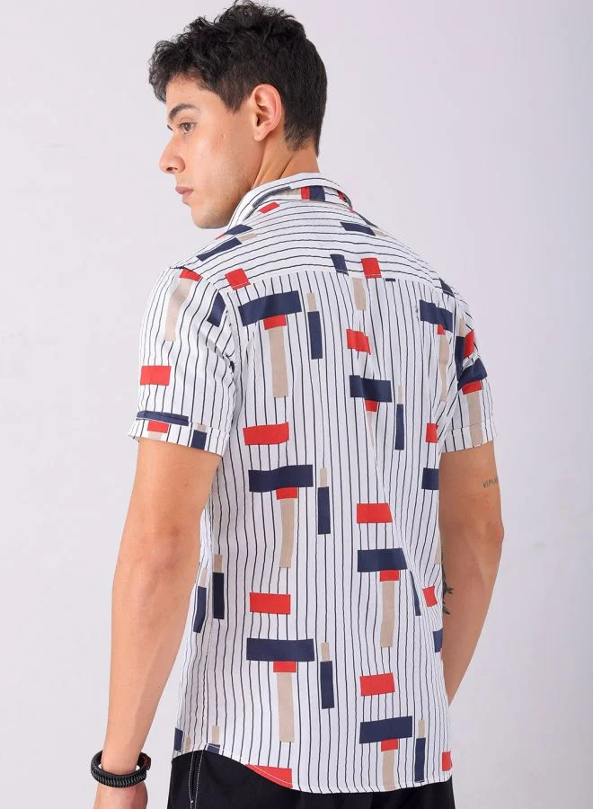 The Indian Garage Co Men Slim Fit Geometric Printed Half Sleeves Spread Collar Casual Shirt