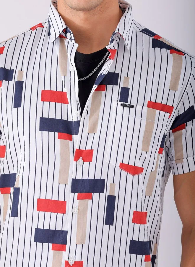 The Indian Garage Co Men Slim Fit Geometric Printed Half Sleeves Spread Collar Casual Shirt