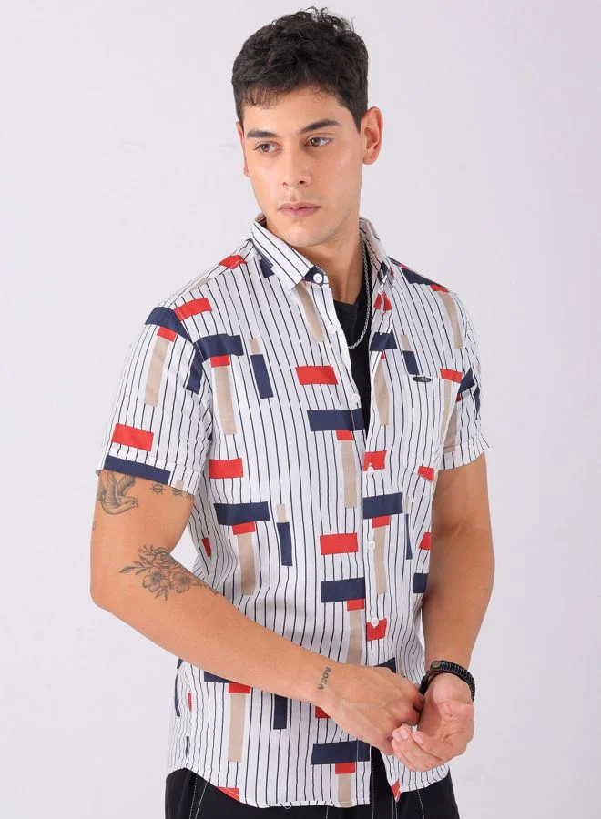 The Indian Garage Co Men Slim Fit Geometric Printed Half Sleeves Spread Collar Casual Shirt