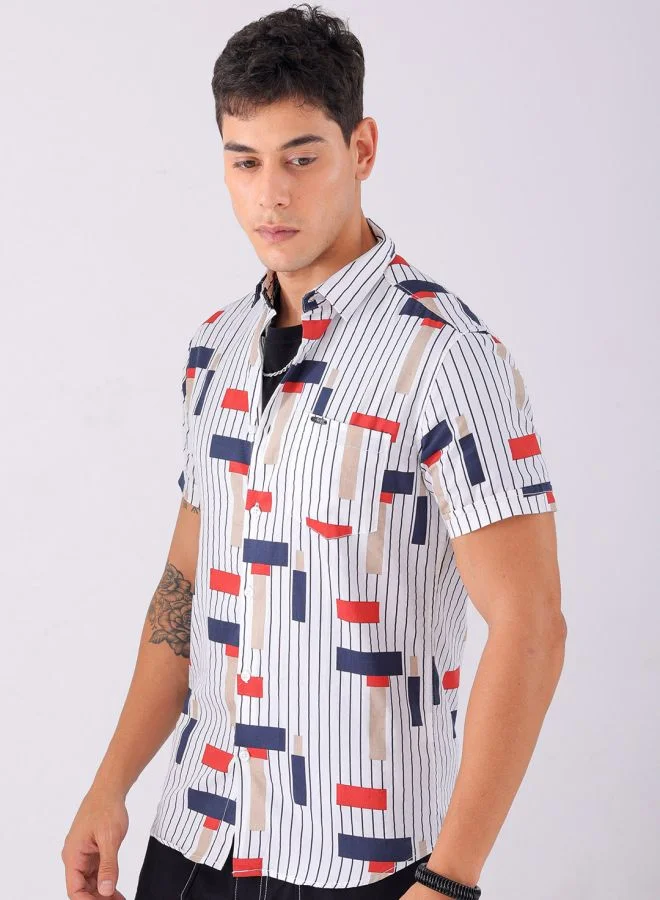 The Indian Garage Co Men Slim Fit Geometric Printed Half Sleeves Spread Collar Casual Shirt