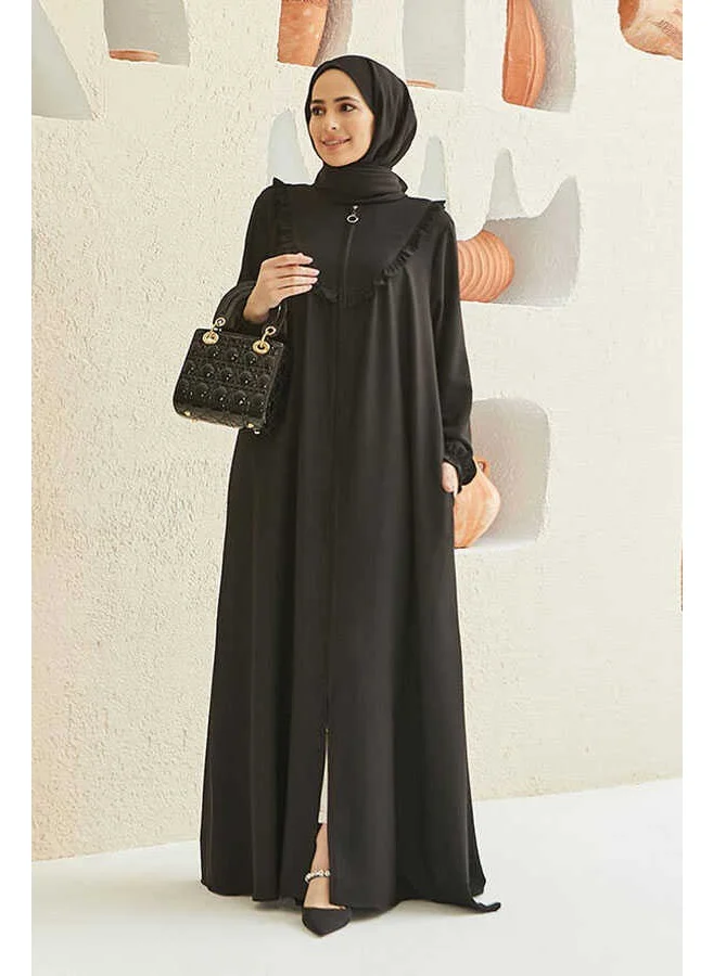 Neways 6619-FRILLED Abaya Black