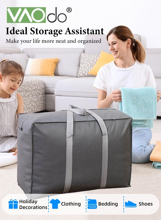 فاو دو حقيبة تخزين يدوية 6 قطع مع سحاب، مقاومة للماء، تخزين من مواد غير منسوجة من القماش غير المنسوج، حقيبة تخزين كبيرة السعة قابلة للطي لحزم النقل، لحمل البضائع المتنوعة في المنزل لحمل البضائع المتنوعة للتخزين رمادي 78*55*25 سم - Image 2