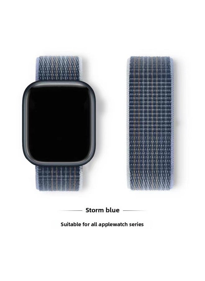 Generic - Suitable For Iwatch1-s9 Strap Light Mint/Ocean Blue Nylon Loop Velcro Wristband For Apple Watch Strap-Color:98# Storm Blue-Specifications:38/40/41mm - Image 1
