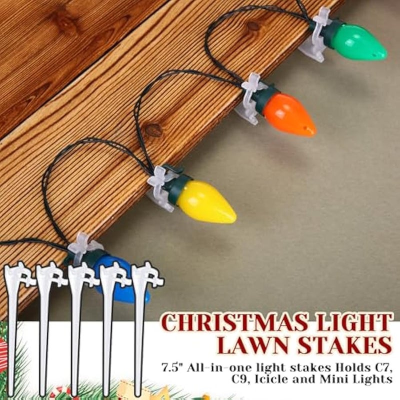 عربست Jetec  Light Stakes Universal Yard Lawn Holiday Light Stakes for C7 C9 String Lights, 7.5 inches Ground Stakes for  Outdoor Lights Holders on Yards, Driveways (Clear,120 Pieces) - Image 5