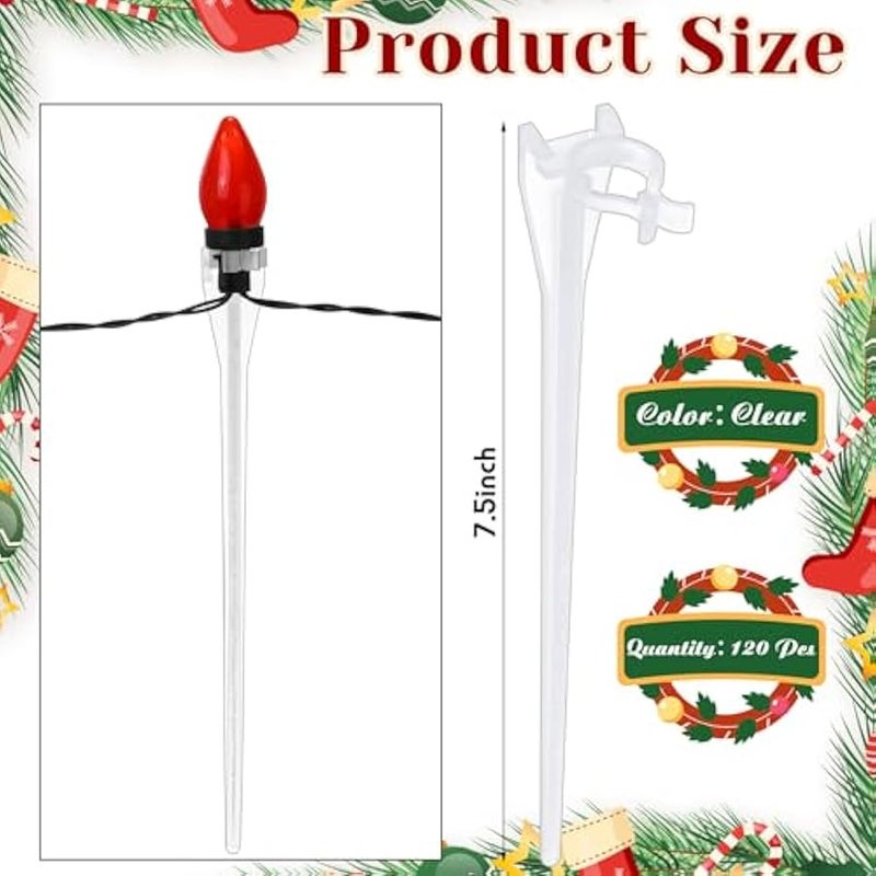 عربست Jetec  Light Stakes Universal Yard Lawn Holiday Light Stakes for C7 C9 String Lights, 7.5 inches Ground Stakes for  Outdoor Lights Holders on Yards, Driveways (Clear,120 Pieces) - Image 2