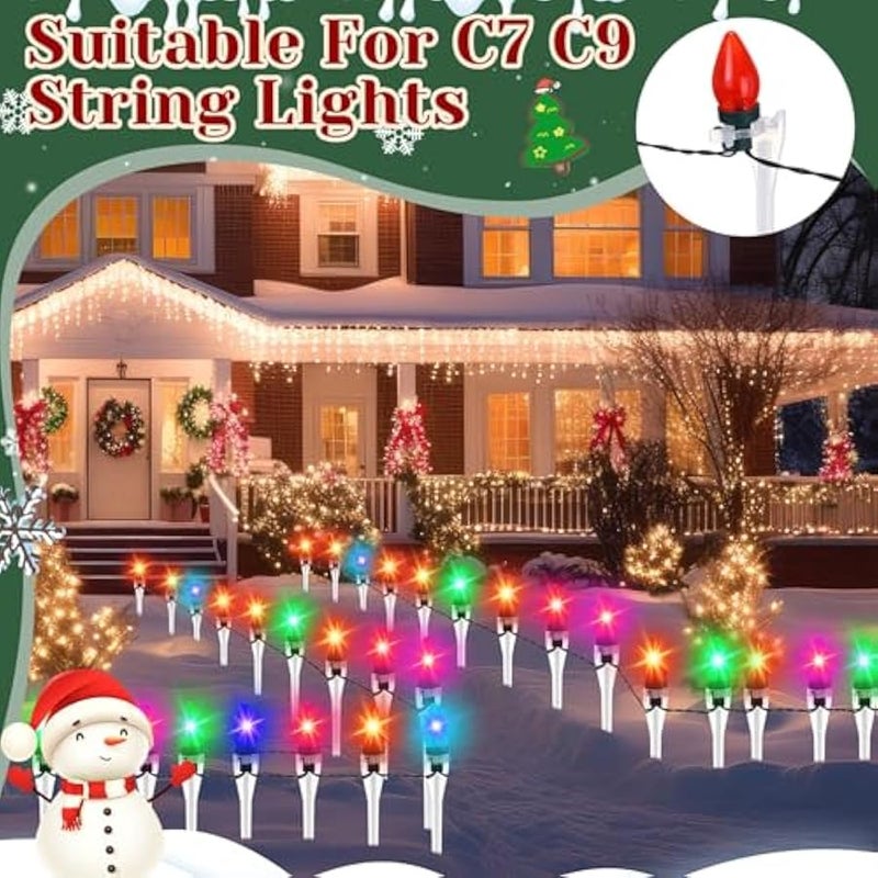 عربست Jetec  Light Stakes Universal Yard Lawn Holiday Light Stakes for C7 C9 String Lights, 7.5 inches Ground Stakes for  Outdoor Lights Holders on Yards, Driveways (Clear,120 Pieces) - Image 3