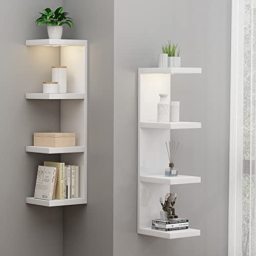 LitaEther Versatile 4 Tier Wall Shelf Unit,White Lack Wall Shelf,Display Floating Shelf with LED Remote Control Light - Image 4