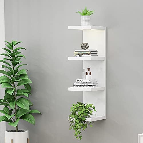 LitaEther Versatile 4 Tier Wall Shelf Unit,White Lack Wall Shelf,Display Floating Shelf with LED Remote Control Light - Image 3