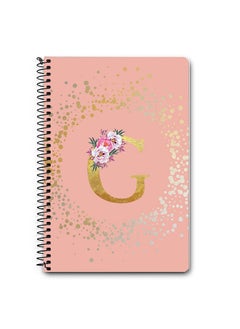 Stylizedd Designer A5 Spiral Notebook Memo Notepad Journal - Custom Monogram Initial Letter Floral Pattern Alphabet - G - Rose Pink  - Image 1