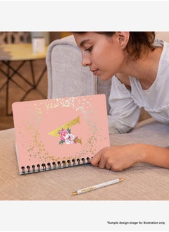 Stylizedd Designer A5 Spiral Notebook Memo Notepad Journal - Custom Monogram Initial Letter Floral Pattern Alphabet - G - Rose Pink  - Image 2