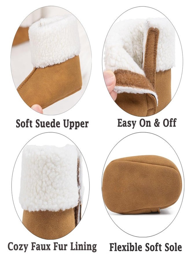 LONSOEN Baby Sherpa Fleece Booties, Soft Sole Crib Shoes for Infant Boys Girls, Faux Suede Warm Booties with Hook & Loop Stay-On Cuff, Newborn Prewalker House Slippers, 6-12 Months 265 Brown - Image 5