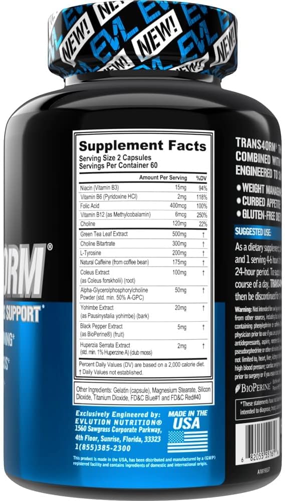 Evlution EVL Thermogenic Fat Burner Support  Fast Acting Weight Loss Energy and Appetite Support  Trans4orm Green Tea Supplement for Men and Women  60 Servings - Image 4