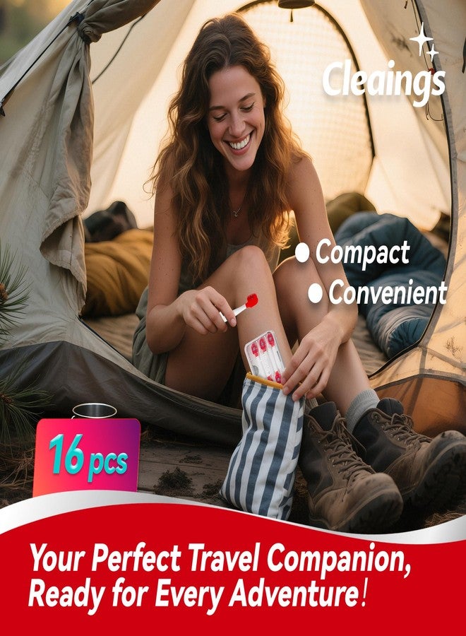 cleaings فرش أسنان صغيرة من كلينجز® - فرش أسنان للاستخدام مرة واحدة مع معجون أسنان وخيط تنظيف الأسنان، مثالية للعمل أو السفر، 16 قطعة - بنكهة النعناع (عبوة واحدة) - Image 4