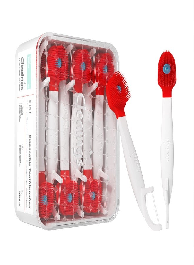 cleaings فرش أسنان صغيرة من كلينجز® - فرش أسنان للاستخدام مرة واحدة مع معجون أسنان وخيط تنظيف الأسنان، مثالية للعمل أو السفر، 16 قطعة - بنكهة النعناع (عبوة واحدة) - Image 1