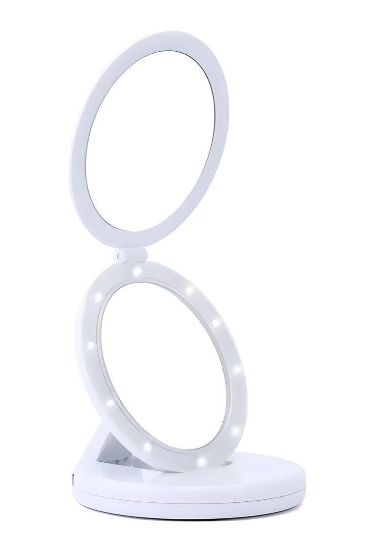 Plan A Double Sided Makeup Mirror with LED Lighted, Foldable Travel Mirror, 6.3 Inch Mirror with 5X Magnification, Portable and Practical Vanity Makeup Mirror, Battery or USB Powered for Perfect Lighting  - Image 1