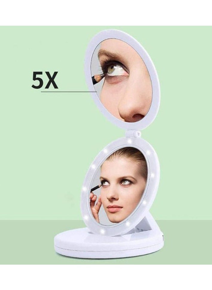 Plan A Double Sided Makeup Mirror with LED Lighted, Foldable Travel Mirror, 6.3 Inch Mirror with 5X Magnification, Portable and Practical Vanity Makeup Mirror, Battery or USB Powered for Perfect Lighting  - Image 4