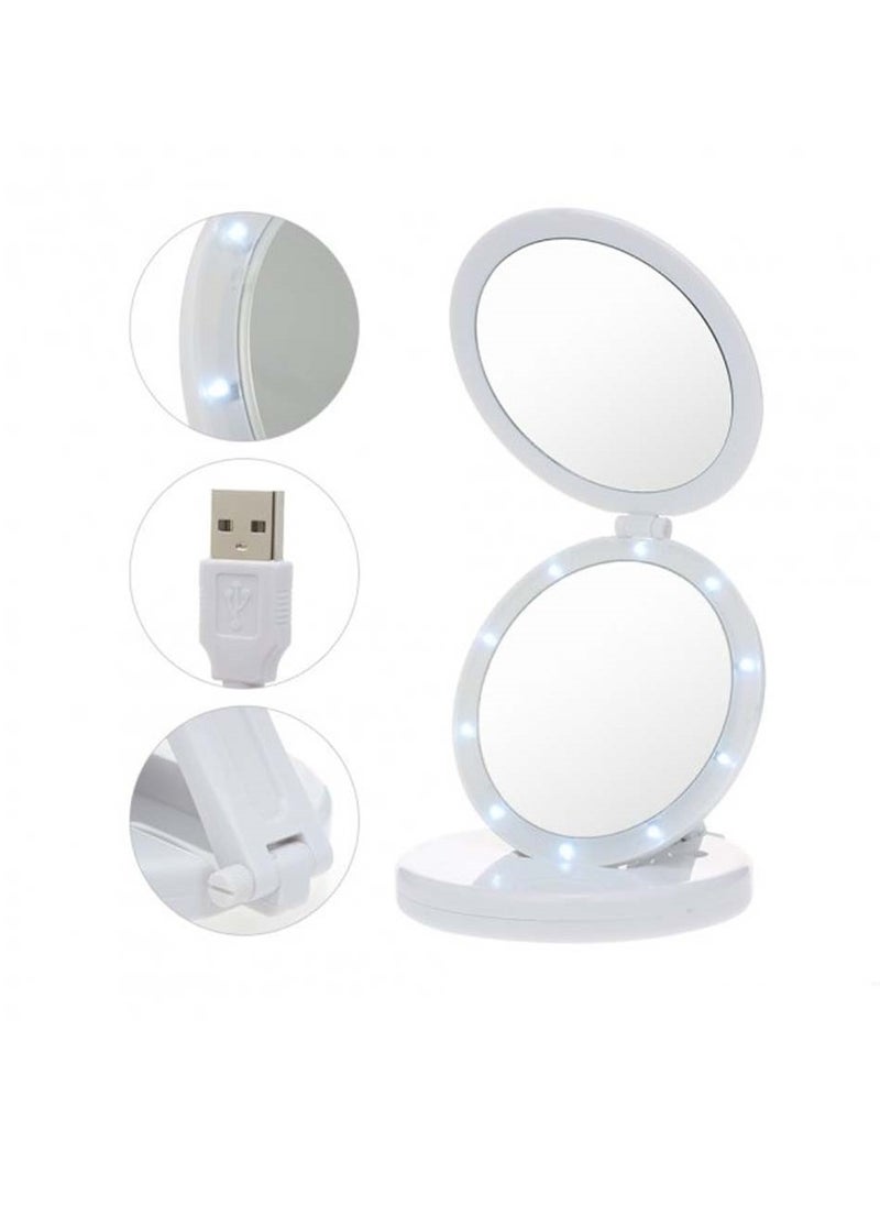 Plan A Double Sided Makeup Mirror with LED Lighted, Foldable Travel Mirror, 6.3 Inch Mirror with 5X Magnification, Portable and Practical Vanity Makeup Mirror, Battery or USB Powered for Perfect Lighting  - Image 5
