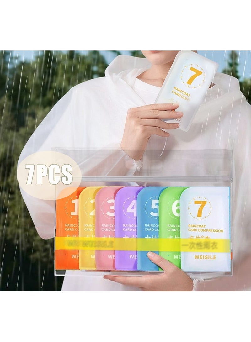 يالونج ٧ قطع من معاطف المطر الشفافة للبالغين، للجنسين، مصنوعة من مادة البولي فينيل كلوريد للاستخدام مرة واحدة، قابلة للحمل والضغط، مزودة بجيب، مع غطاء رأس، ملفوفة بشكل فردي، مناسبة للتخييم والسفر في الهواء الطلق - متعددة الألوان. - Image 1