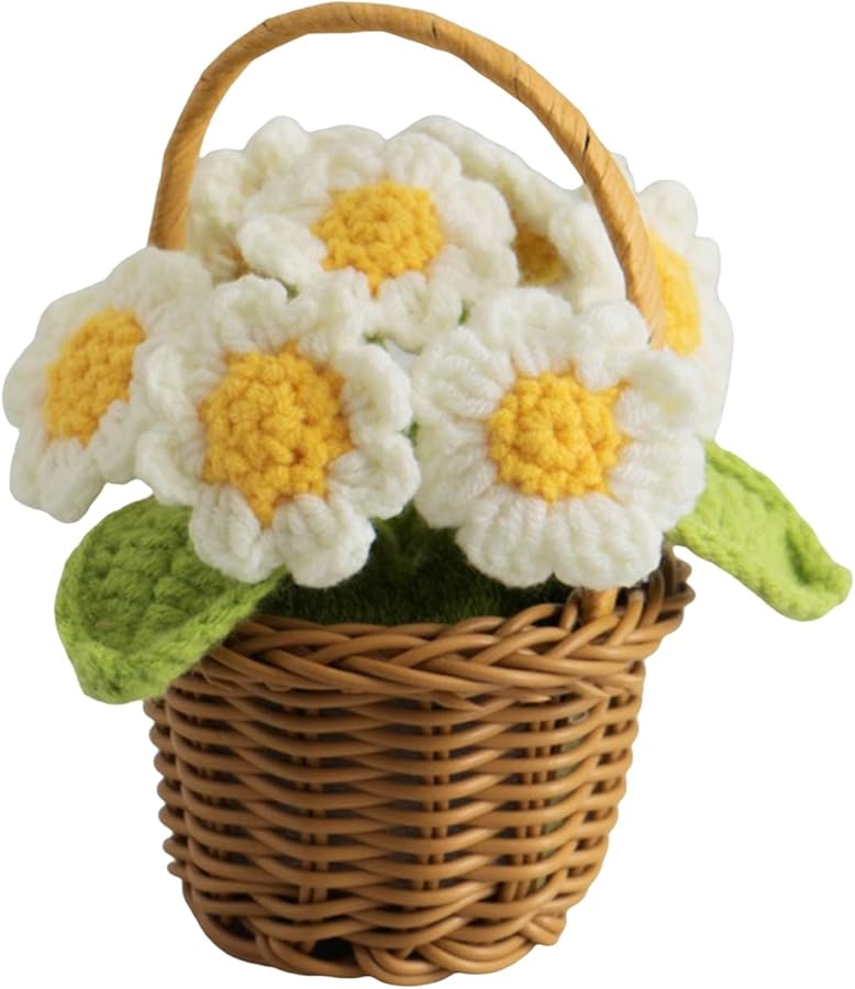Daisy Yellow Mini Flower Basket Desktop Decoration Eternal Dried Flower DIY Creative Gift - Image 1