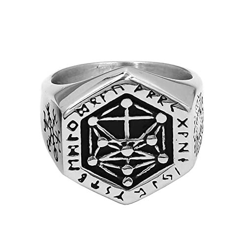 THE MEN THING Viking Totem Compass Ring For Men | Luxury Solid Pure Titanium Steel Ring Jewellery (Silver - Titanium Steel, 22) - Image 1