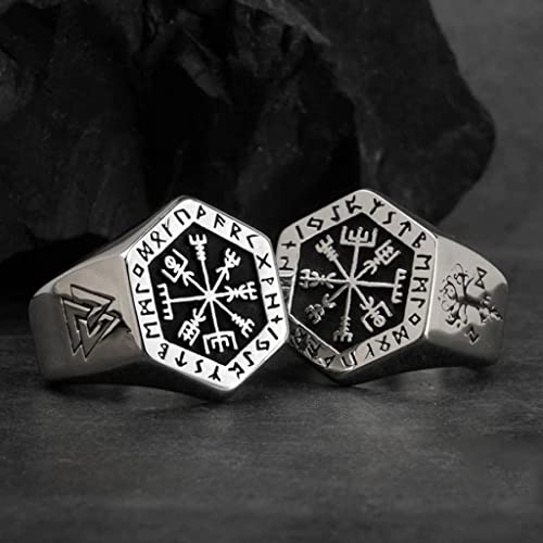 THE MEN THING Viking Totem Compass Ring For Men | Luxury Solid Pure Titanium Steel Ring Jewellery (Silver - Titanium Steel, 22) - Image 5