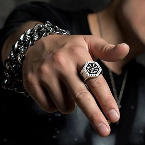 THE MEN THING Viking Totem Compass Ring For Men | Luxury Solid Pure Titanium Steel Ring Jewellery (Silver - Titanium Steel, 22) - Image 2