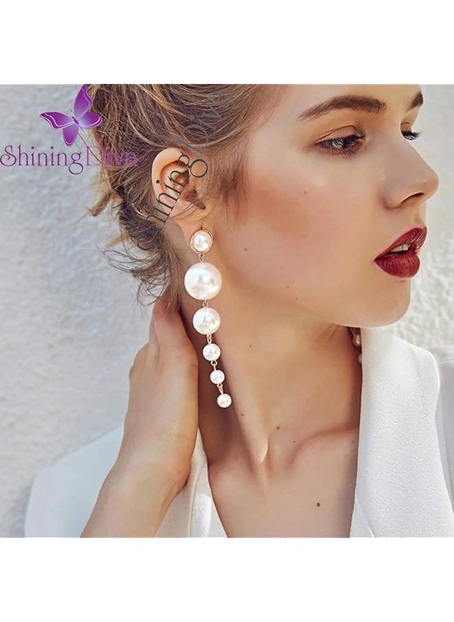 Shining Diva Fashion Women'S Stylish Long Gold Plated Drop Earrings White; 9900Er  - Image 2