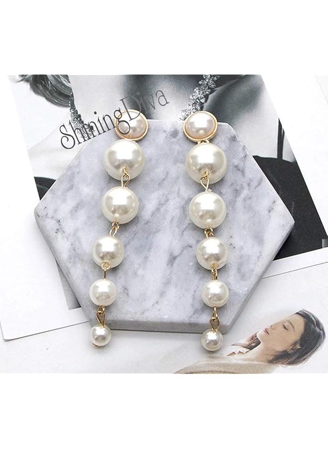Shining Diva Fashion Women'S Stylish Long Gold Plated Drop Earrings White; 9900Er  - Image 3