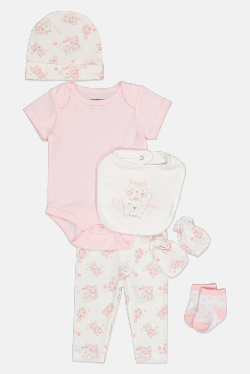 Joe Boxer Toddlers Girl 6 Pieces Baby Essentials Bodysuit And Pants Set, Multicolor - Image 1