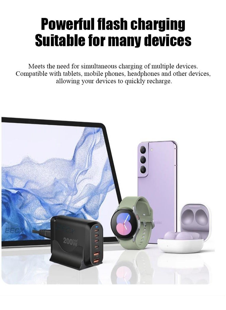 Carebao - GaN 200W USB C Charger 4-Port Type C Fast Charging Hub, Wall Adapter Power Strip with 4 PD USB C and 2 QC USB A Ports for MacBook, Samsung, iPhone, iPad - Efficient Multifunctional Charging Station - Image 1