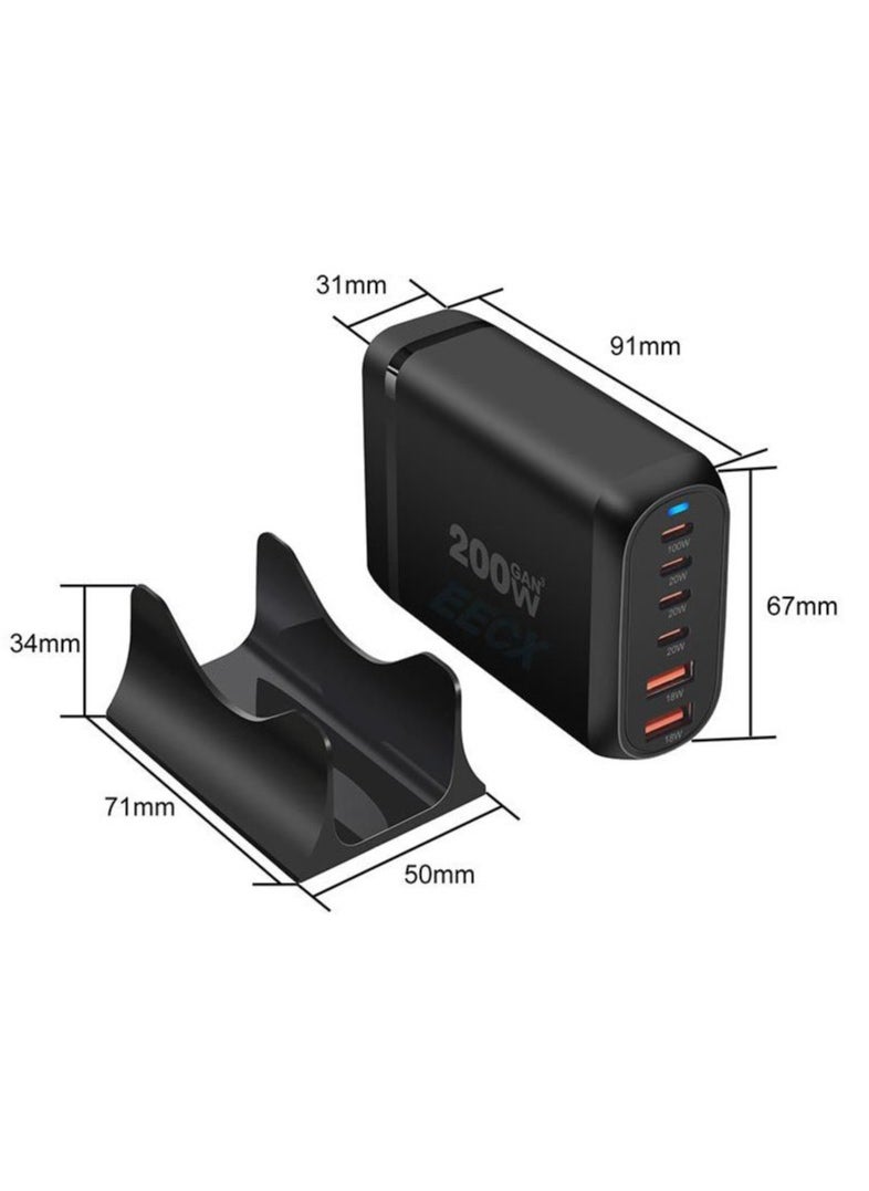 Carebao - GaN 200W USB C Charger 4-Port Type C Fast Charging Hub, Wall Adapter Power Strip with 4 PD USB C and 2 QC USB A Ports for MacBook, Samsung, iPhone, iPad - Efficient Multifunctional Charging Station - Image 1