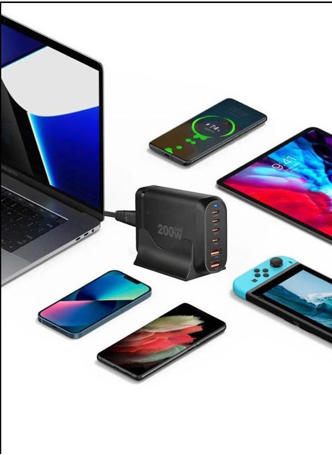 Carebao - GaN 200W USB C Charger 4-Port Type C Fast Charging Hub, Wall Adapter Power Strip with 4 PD USB C and 2 QC USB A Ports for MacBook, Samsung, iPhone, iPad - Efficient Multifunctional Charging Station - Image 1