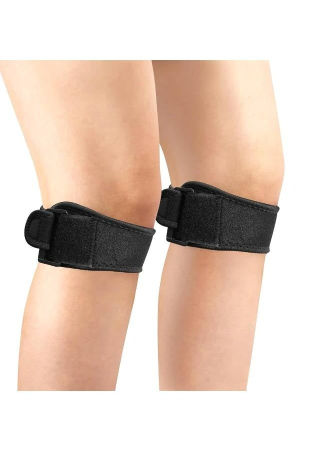 عبوتان من دعامة الركبة لتخفيف الألم ودعم الرضفة مع حزام تثبيت الرضفة القابل للتعديل لركبة القافز، والتهاب الأوتار، والجري، وكرة السلة، والمشي لمسافات طويلة، والكرة الطائرة، والقرفصاء، والتنس، وما إلى ذلك (أسود) - Image 2