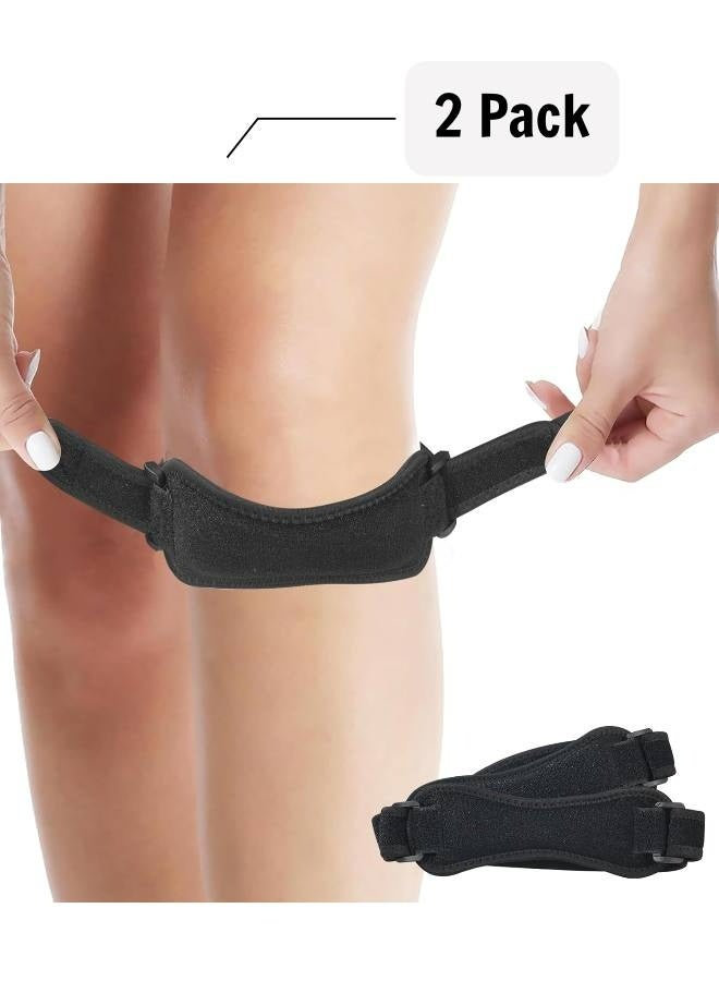 عبوتان من دعامة الركبة لتخفيف الألم ودعم الرضفة مع حزام تثبيت الرضفة القابل للتعديل لركبة القافز، والتهاب الأوتار، والجري، وكرة السلة، والمشي لمسافات طويلة، والكرة الطائرة، والقرفصاء، والتنس، وما إلى ذلك (أسود) - Image 1