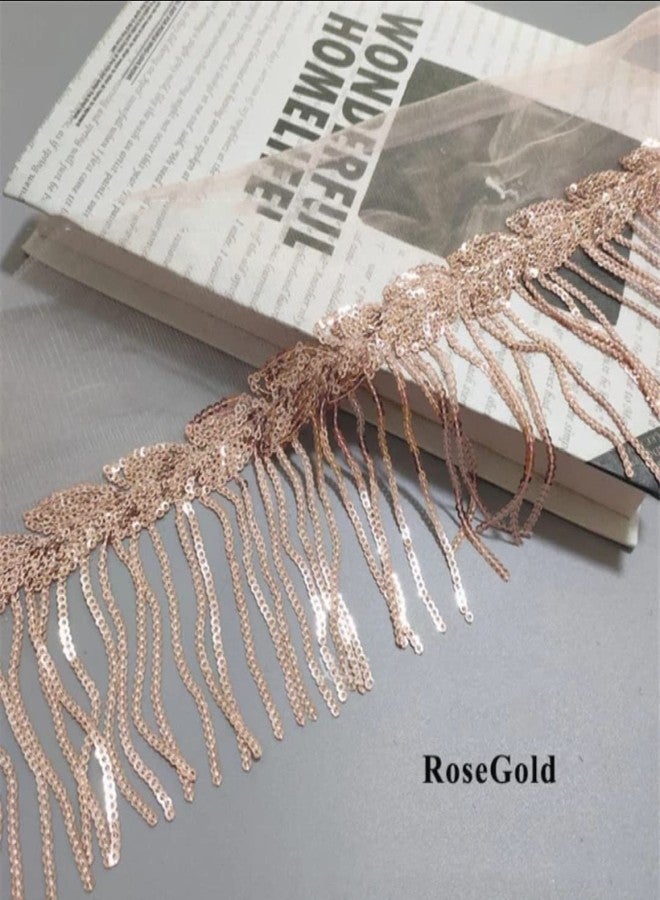 PREMDAS LACES Premdas lace Colorful Sequin Tassel Lace Trim Ribbon Fringe DIY Handmade Dance Performance Clothing Decoration Accessorie 3miter(Rose Gold) - Image 2