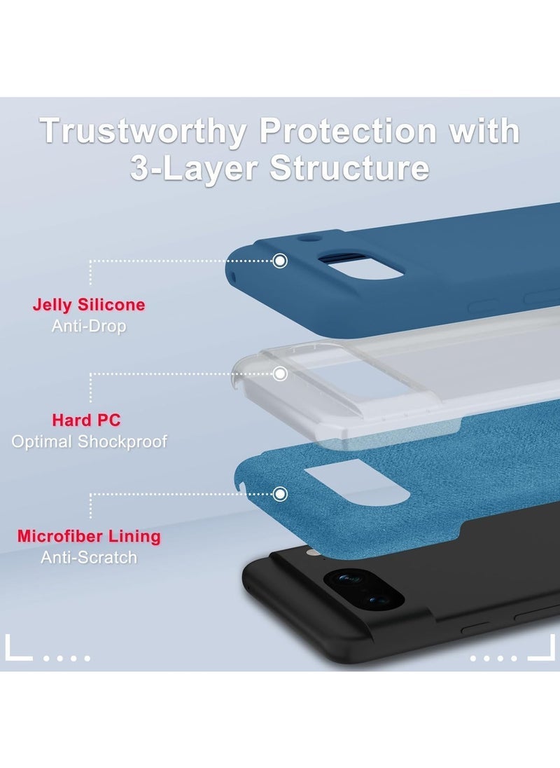 TIGER Google Pixel 8a Case – Silicone Phone Case with 1 Screen Protector, Soft Anti-Scratch Microfiber Lining, Full Body Shockproof Slim Cover, Wireless Charging Support, Navy Blue - Image 3