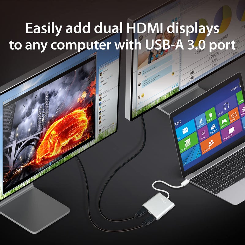 j5create USB to HDMI Adapter - Dual HDMI USB 3.0 Multi-Monitor Cable | 4K + 1080p | Compatible with Windows and macOS (JUA365) - Image 2