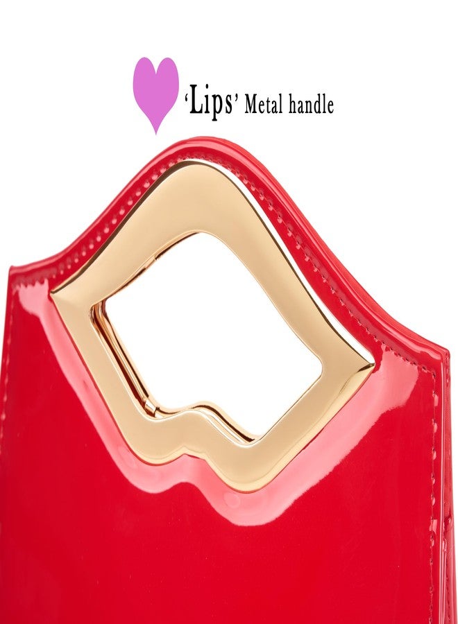 MUDUO Artistic Gold Acrylic Hardware HandleBag, Glossy PU Leather Hard Shell Handbag for Women Evening Party & Formal Events (Red) - Image 5