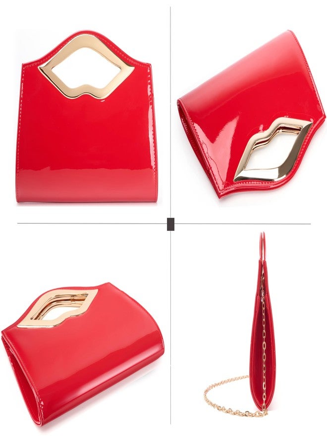 MUDUO Artistic Gold Acrylic Hardware HandleBag, Glossy PU Leather Hard Shell Handbag for Women Evening Party & Formal Events (Red) - Image 4