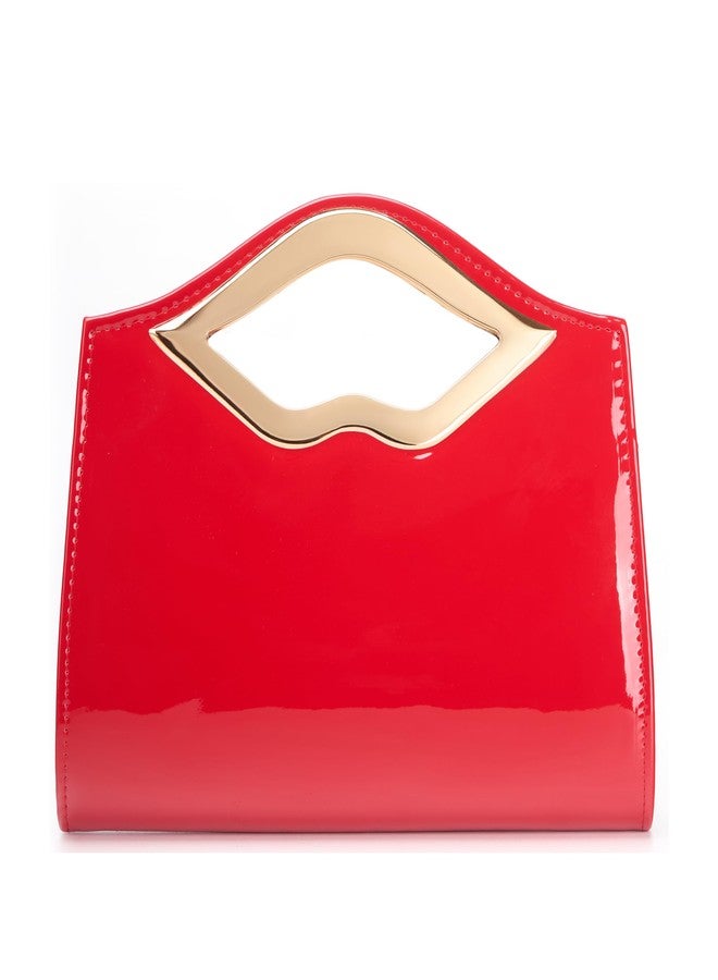 MUDUO Artistic Gold Acrylic Hardware HandleBag, Glossy PU Leather Hard Shell Handbag for Women Evening Party & Formal Events (Red) - Image 1