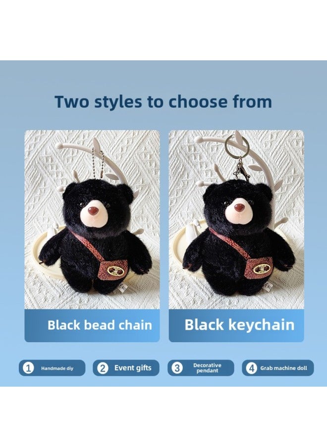 Generic Cute Plush Doll Cross-bag Bear Bag Hanging Decoration Doll Activity Gift Grasping Machine Small Doll Plush Bear Pendant-Specifications:13cm Cross-pack Bear Black-Color:silver Key Buckle  - Image 1