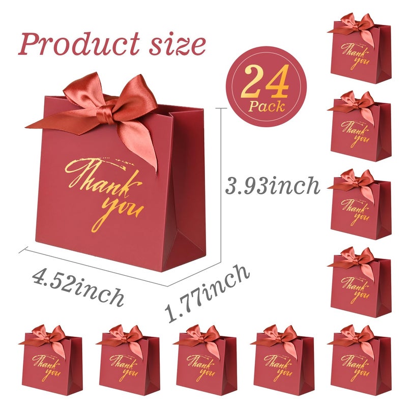 DECHISY 24Pack Thank You Gift Bags, Favor Small Treat Boxes with Bow Ribbon, Paper Bags Bulk for Wedding Baby Shower Business Party Supplies (Red) - Image 3