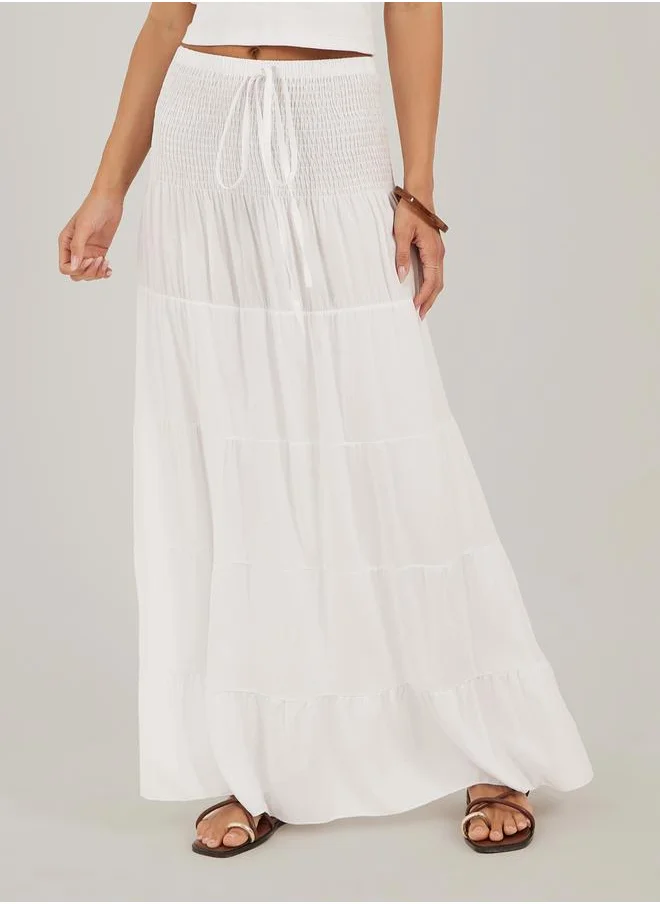 Styli Smocked Tiered A-Line Maxi Dress