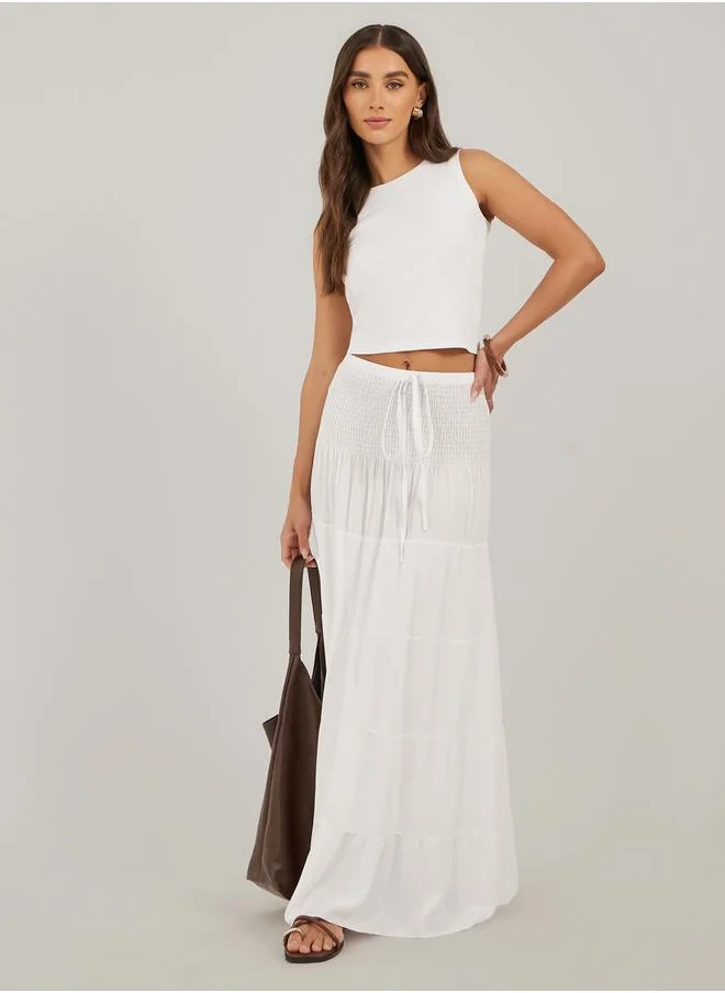 Styli Smocked Tiered A-Line Maxi Dress