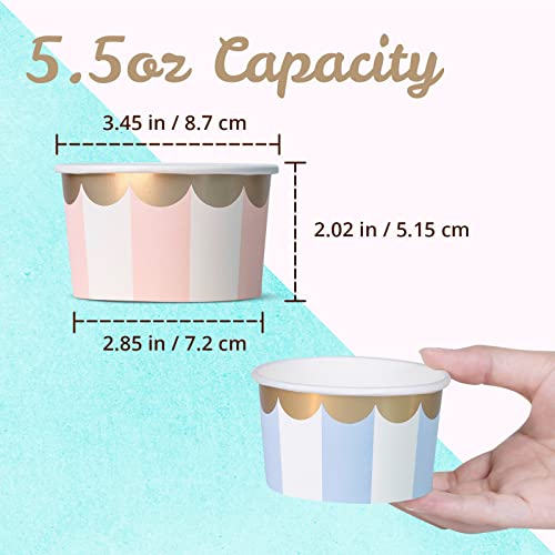 Confettiville Paper Ice Cream Cups, 50-Count 5.5-Oz Disposable Dessert Bowls for Hot or Cold Food, 5.5-Ounce Party Supplies Treat Cups, 5 Colors Pastel Stripes with Scalloped Gold Foil - Image 4