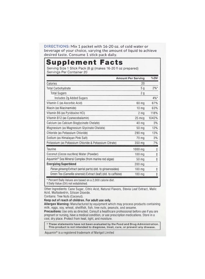 Force Factor Liquid Labs™ Energy, Rapid Hydration Electrolyte Drink Mix, Fruit Punch, 20 Stick Packs, 0.28 oz (8 g) Each - Image 2