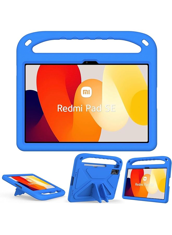 هايدو حافظة لهاتف Xiaomi Redmi Pad Se مقاس 11 بوصة إصدار 2023 للأطفال، خفيفة الوزن مصنوعة من مادة إيفا صديقة للبيئة ومضادة للصدمات، مزودة بمقبض وغطاء للكمبيوتر اللوحي شديد التحمل باللون الأزرق - Image 1