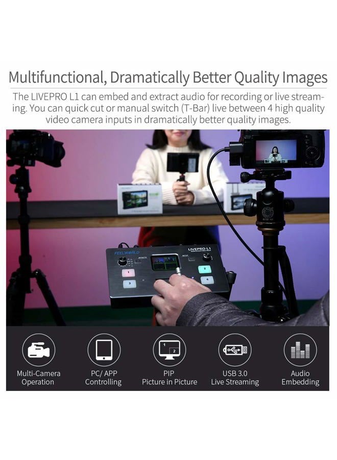 Feelworld مفتاح فيديو متعدد التنسيقات LIVEPRO L1 مع 4 مدخلات HDMI ومخرج USB 3.0 للبث المباشر في الوقت الحقيقي وإنتاج متعدد الكاميرات - Image 5